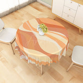 Aperturee - Aperturee Modern Orange Wavy Stripe Round Tablecloth for Retro 70s and Abstract Contemporary Kitchen Decor